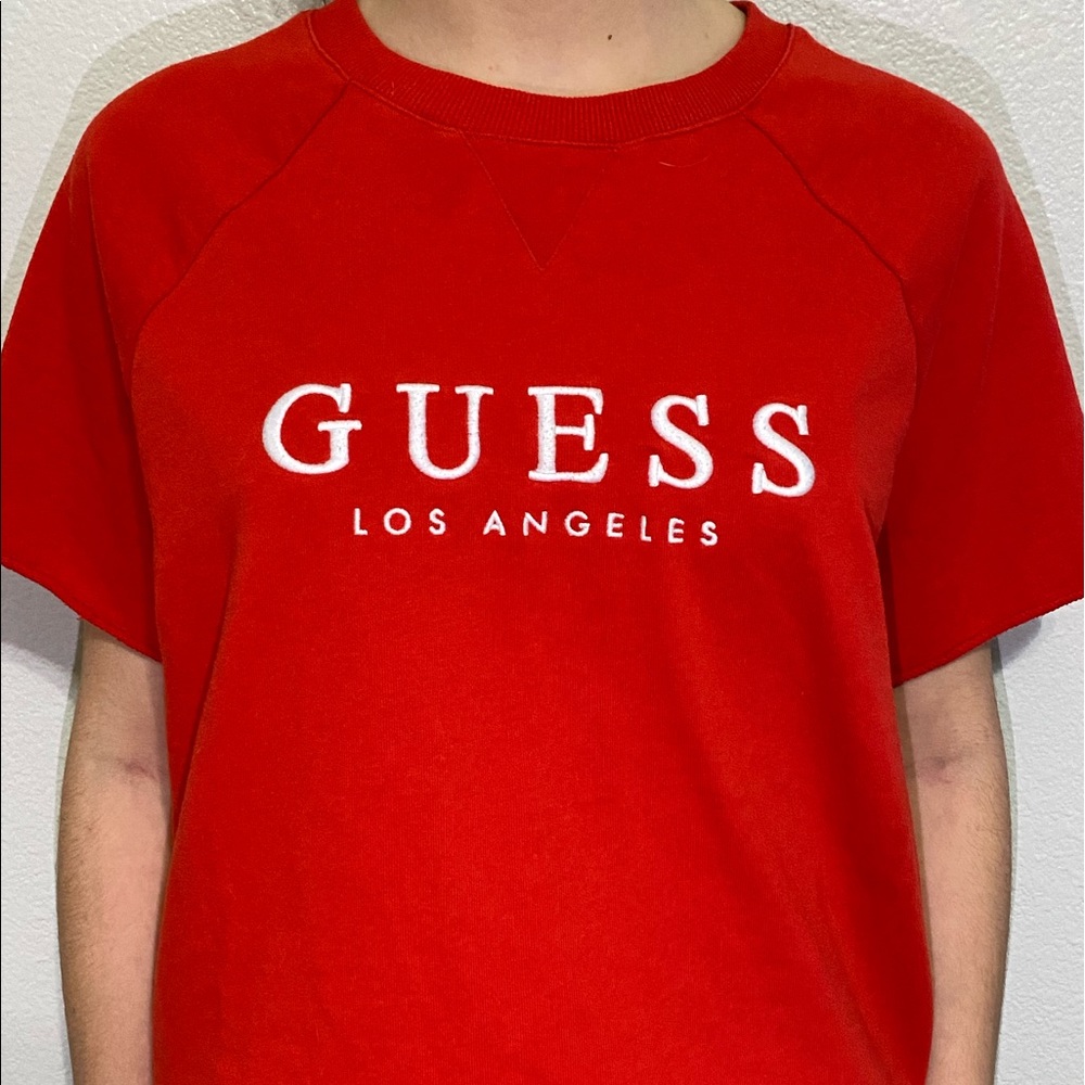 red guess shirt